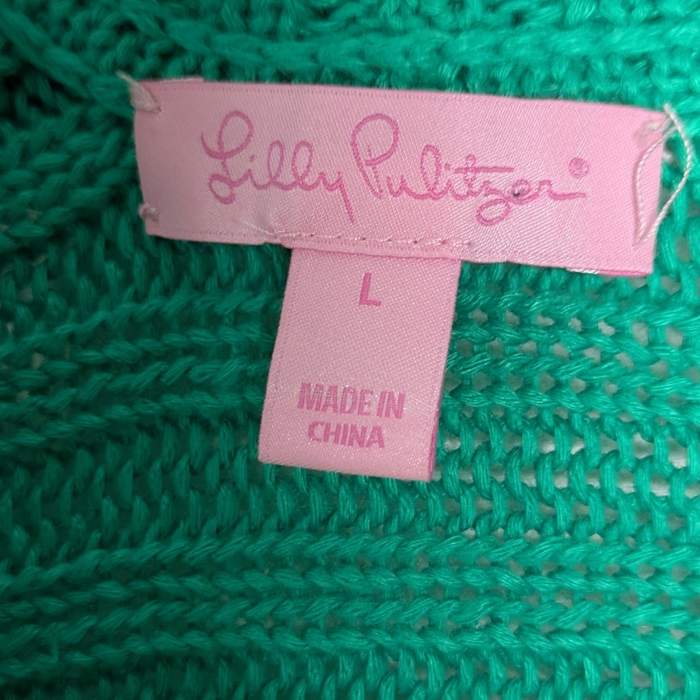 Lilly Pulitzer Lewiston Cardigan Green Chunky Knit Size Large - Picture 4 of 4